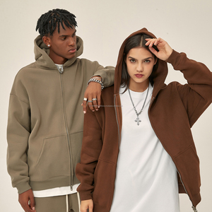 High Quality Metal Zipper 350G Velvet Mens Jackets Ribbed Cuff Custom Hoodie Long Sleeve Zip up Hoodies - Product Image 4