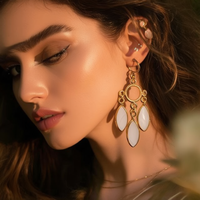 Boucles d'oreilles pendantes en laiton plaqué or avec coquillage et goutte d'eau, style bohème, bijoux de mode pour femme, sertissage griffe
