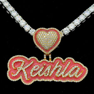 Pendentif Moissanite Hop Hop en argent sterling 925 lueur de nuit dans les ténèbres émail rose nom dernier personnalisé - Product Image 3