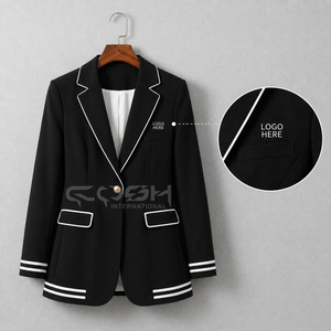 Blazer noir de style preppy avec logo personnalisé Cosh International, broderie du logo de la sororité/fraternité, bouton unique - Product Image 1