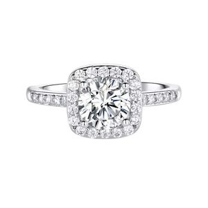 Bague de fiançailles en moissanite, taille brillant rond, halo, argent 925, classique, cadeau pour femme pour la Saint-Valentin - Product Image 3