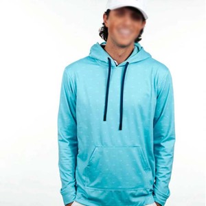 Men's Light Blue Hooded <b>Sweatshirt</b> Regular Fit Pattern Pocket Design Casual Summer Wear Knitted Quick Dry Polyester - Product Image 1