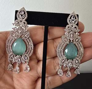 Classic American Diamond CZ Brass Gold Plated <b>Drop</b> <b>Earrings</b> for Women Indian <b>Bridal</b> Wedding Party Jewelry Handmade Bulk Product - Product Image 1