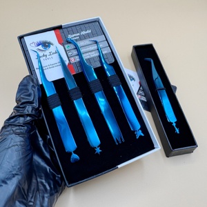 Pinzas de Extensión de Pestañas de Acero Inoxidable Profesional de Alta Calidad, Agarre Suave, Color Azul Plasma, Punta Puntiaguda Duradera - Product Image 1