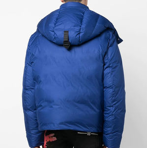 Veste d'hiver décontractée pour homme OEM, chaude, matelassée, avec capuche, bleu et noir, fermeture éclair, manteau en duvet de canard, poches décoratives CP-MPJ-06 - Product Image 4