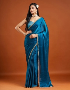 Sari réversible en soie mélangée douce, sans plis, avec chemisier non cousu, idéal pour les mariages d'automne – Collection KV Self Design - Product Image 5