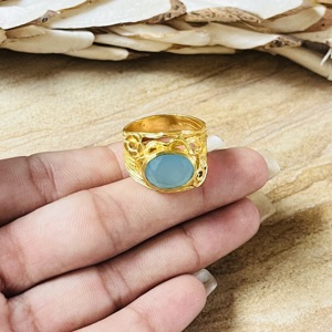 New Design Aqua Chalcedony <b>Rings</b> Boho Floral Brass <b>Ring</b> For Women 18k <b>Gold</b> Plated Botanical <b>Cocktail</b> <b>Ring</b> for Wholesale/OEM/ODM - Product Image 2