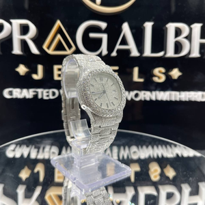 Montre de luxe entièrement sertie de moissanite, en acier inoxydable argenté, automatique, mécanique, style diamant, étanche - Product Image 6