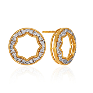 Boucles d'oreilles clous géométriques en or jaune 14 carats avec diamants de laboratoire ronds, bijoux fins contemporains pour femmes, vente en gros - Product Image 2
