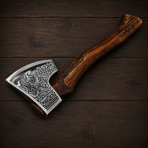 Hache viking en acier carbone forgé à la main, manche sculpté de qualité supérieure, tête d'hache gravée en forme de crâne, fourreau en cuir véritable, livraison gratuite - Product Image 4