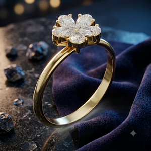 Bague en or jaune avec diamants en forme de poire et grappe florale pour femme, bague de fiançailles florale en moissanite, bijoux en or fin - Product Image 1