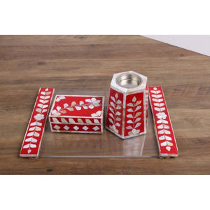 Modern Red Pattern Bukhoor Set with Resin Mother of Pearl Inlay Premium Incense Burner Tray Box Home Decor - Product Image 1