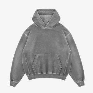 Sweat à capuche oversize en coton délavé pour homme, couleur unie, style décontracté, coupe classique en molleton bouclette, style automne - Product Image 1
