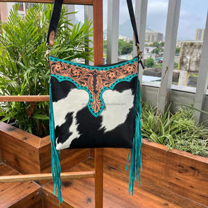 กระเป๋าหนังวัวที่ทำด้วยมือและกระเป๋าหนังที่มีขอบสีเทอร์ควอยซ์กระเป๋าสะพายข้างแบบทันสมัยมีซิปคุณภาพสูงสำหรับผู้หญิง - Product Image 4