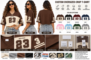 Women's Cropped Varsity T-Shirt | Oversized Two Tone <b>Baseball</b> <b>Tee</b> | Custom Number Graphic Streetwear Top | OEM ODM Manufacturer - Product Image 2