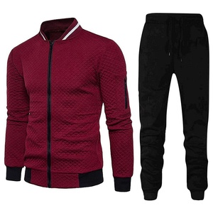 Conjunto deportivo informal de 2 piezas con cremallera de un cuarto, 100% algodón, estampado o liso, para correr y hacer ejercicio. - Product Image 1