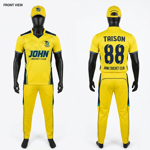 Premium 180 GSM polyester <b>cricket</b> uniform breathable yellow blue panel design sublimation print custom logo men team wear - Product Image 3