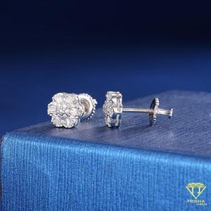 Boucles d'oreilles classiques en forme de fleur avec diamants de laboratoire, en argent sterling 925, bijoux élégants, cadeau - Product Image 3
