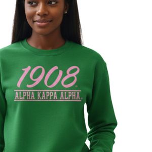 เสื้อสเวตเชิ้ตคอกลมสีเขียวพิมพ์ลายกราฟิกปี 1908 สีชมพู แขนยาว ผ้าฝ้ายฟลีซ สวมใส่สบายๆ แฟชั่นสำหรับผู้หญิง - Product Image 4