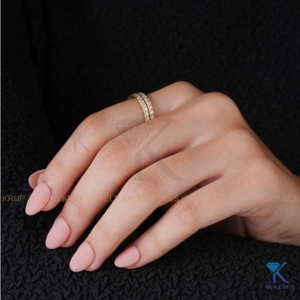 14K Yellow <b>Gold</b> Round Lab Grown Diamond Half Eternity Bridal <b>Set</b> Matching Wedding Bands Stackable Anniversary <b>Rings</b> For Women - Product Image 4