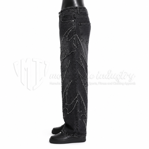 Pantalones Vaqueros Personalizados para Hombre, Negros, Lavados, de Cintura Media, Ecológicos, de Corte Holgado, con Detalles de Costura, Estilo Urbano, Venta al Por Mayor - Product Image 5