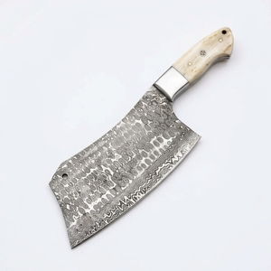 Cuchillo de carnicero de acero de Damasco con mango de madera y bolster de acero, para cocina, picar carne pesada y cortar huesos, venta directa de fábrica B2B OEM - Product Image 2