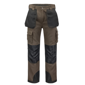 Men's Brown Cargo <b>Work</b> <b>Pants</b> With <b>Black</b> Reinforced Pockets And Knees Abrasion Resistant Utility Trousers - Product Image 2