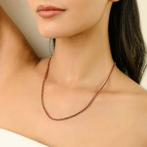 14K Gold 8.54 Carat Round Ruby Contemporary Tennis Necklace - Product Image 1