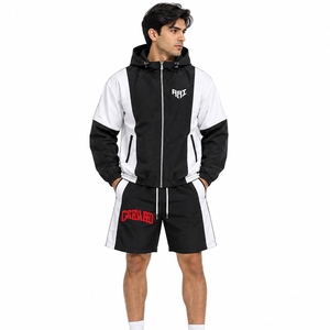 <b>Trendy</b> Custom Panel Jackets Embroidery Patch logo Shorts Windbreaker Set Lightweight Nylon Patchwork Summer Track Suit <b>Hoodies</b> - Product Image 2