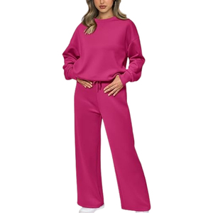 Conjunto Deportivo de Mujer, Cuello Redondo, Color Sólido, Manga Larga, Cintura Elástica, Corte Holgado, para Todas las Temporadas - Product Image 2