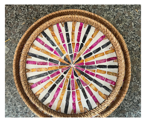 Cesta de Almacenamiento Circular de Ratán Natural con Patrón Geométrico Colorido, Decoración Ecológica para el Hogar - Product Image 6