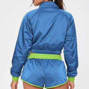Conjunto Deportivo de Dos Piezas para Mujer, Estilo Color Block, 100% Nailon, para Gimnasio y Running, Corte Holgado, Pantalones Cortos y Chaqueta, Novedad 2025 - Product Image 3