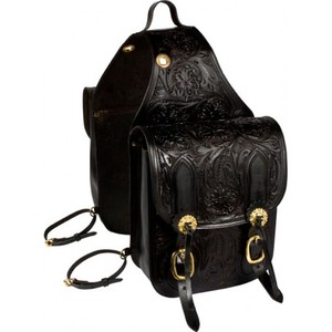 Sacoche de Selle Moto en Cuir Véritable Noir avec Motif Gaufré et Accastillage Doré – Sac à Dos de Sport Extérieur, Sacs de Selle, Sacoches Latérales - Product Image 1