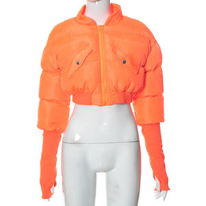 2026 <b>Women</b> Solid Jackets Bubble Crop Coats Puff Ladies Down Coat Customized Long Sleeve Winter Bomber Puffer Jackets - Product Image 3