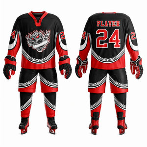 Jersey de Hockey sobre Hielo Sublimado Personalizado para Hombre, Manga Larga, Poliéster que Absorbe la Humedad, Diseño de Calavera, Cuello en V, para Todas las Temporadas - Product Image 1