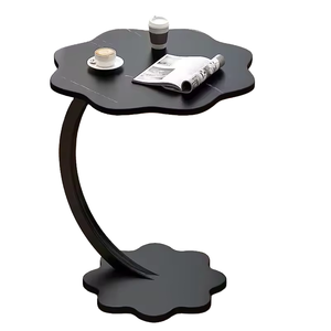 Table basse moderne de luxe européenne en bois en forme de pétale avec rangement double couche et structure en fer pour salon et chambre à coucher, vente en gros - Product Image 4