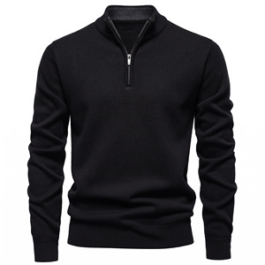 <b>Men's</b> Solid Color Quarter Zip Pullover <b>Sweater</b> Long Sleeve <b>Turtleneck</b> Knit Wool Acrylic Anti-Pilling Winter Wear - Product Image 1