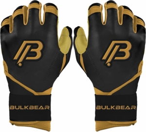 BULKBEAR Black And Gold Leather Batting Gloves Ambidextrous <b>Hook</b> And Loop Closure Durable Training Gloves Unisex Adults - Product Image 1