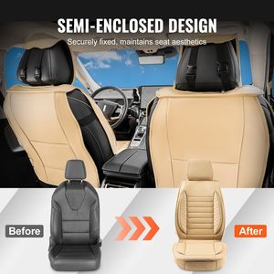 Coprisedili per auto universali in ecopelle Beige 2 pezzi con Design Semi-chiuso e compatibilità con l'airbag per poggiatesta rimovibile per la maggior parte delle auto - Product Image 3