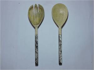 Cuillères à soupe en bois d'acacia et résine pour cadeaux, ensembles de couverts durables en métal avec cuillères à riz et à salade en bois d'acacia - Product Image 4