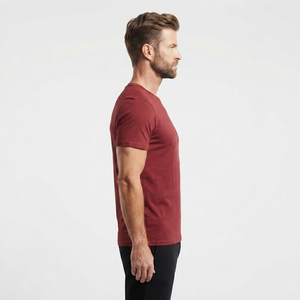 T-shirt en coton rouge slim fit pour homme, col rond, manches courtes, jersey décontracté, respirant, couleur unie, tricoté, teint uni - Product Image 3