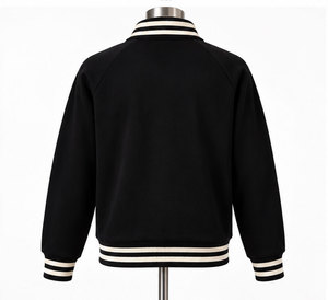 <b>Men's</b> Custom <b>Black</b> Quarter Zip <b>Sweatshirt</b> with Chenille Varsity Lettering Striped Collar Cuffs and Hem custom quater zipper - Product Image 5