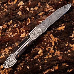 Cuchillo Plegable de Bolsillo Personalizado, Hecho a Mano, de Grado Industrial/DIY, para Camping, 7.5 Pulgadas, Acero de Damasco, Mango de Madera y Acero, Cambio Rápido - Product Image 3