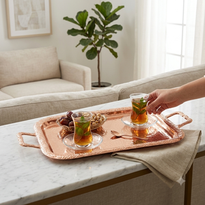 Luxury Hammered Copper <b>Tray</b> with Brass Finish Handmade <b>Serving</b> Platter for Wedding <b>Party</b> Home Hotel Kitchen Decor - Product Image 4