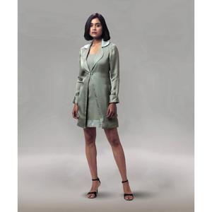 Trendy <b>Ladies</b> Georgette Knee Length Dress with Satin <b>Jacket</b> <b>Lightweight</b> Comfortable Casual Wear Fashion Clothing - Product Image 1