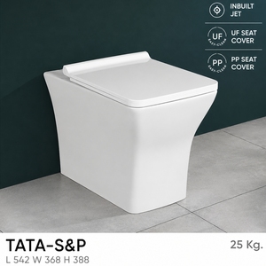 WC monobloc TATA LUXURIOUS MODERN avec réservoir encastré à double chasse, cuvette carrée, fixation murale, siphon en S/P - Product Image 3