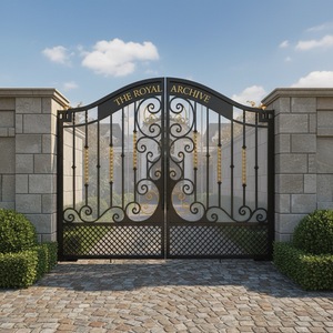 Portails doubles en fer forgé de style classique, portes d'entrée antivol forgées à la main pour allée principale, cour, école, villa, maison - Product Image 1