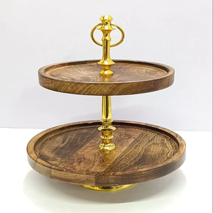 2-Tier Mango Wood Cake Stand for <b>Buffet</b> Display & <b>Table</b> Decor Wedding Centerpieces Home Kitchen Serving Platter Organizer - Product Image 1