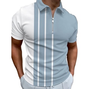 Men's <b>White</b> Short Sleeve Knitted Polo <b>Shirt</b> With Zipper Casual Style Solid Color Regular Fit - Product Image 2