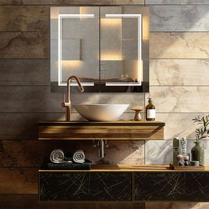 LED Bathroom Wall Cabinet Modern White Double Door <b>Mirror</b> Cabinet Rectangle Frame <b>Smart</b> <b>Mirror</b> Hanging for Bath Room - Product Image 3